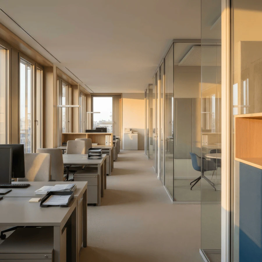 Helles Büro als Beispiel für gewerbliche Reinigung
