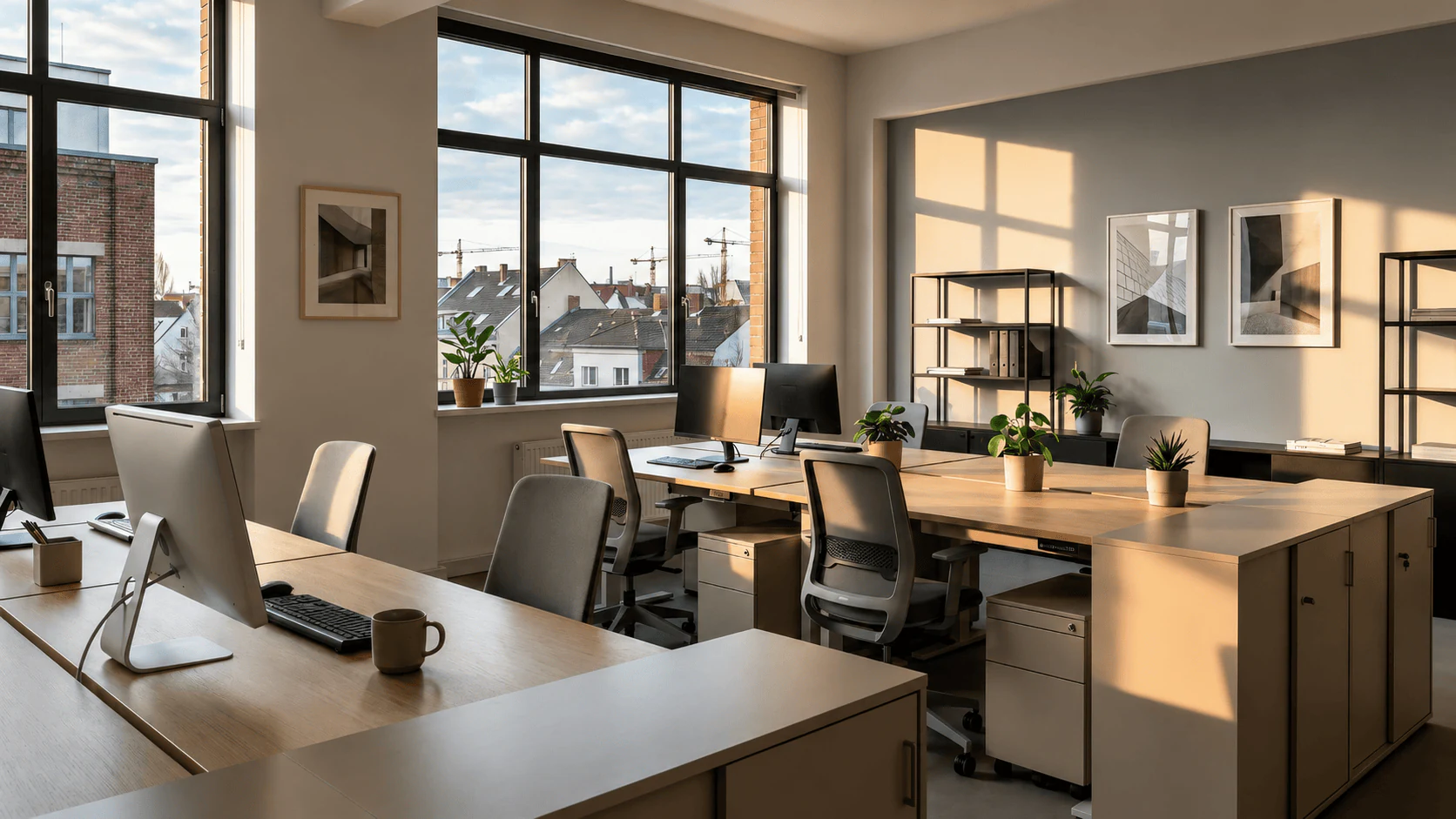 Heller Open-Space-Bürobereich mit Arbeitsplätzen in einem Berliner Bürogebäude