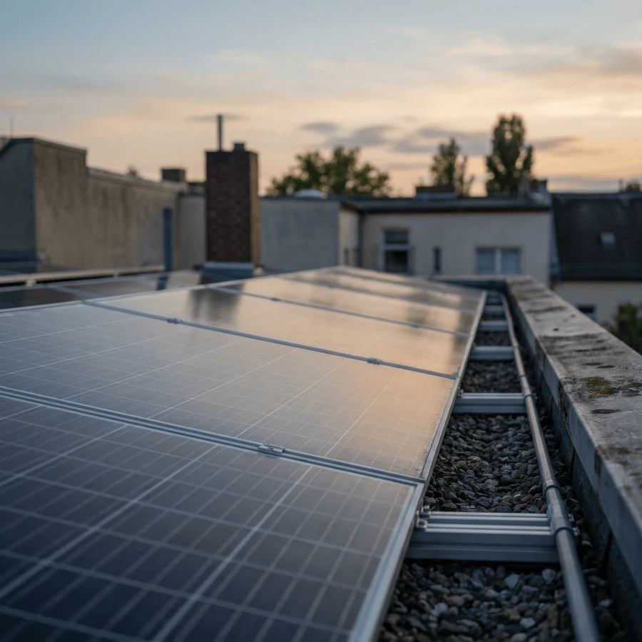 Solaranlage auf einem Dach zur Reinigung