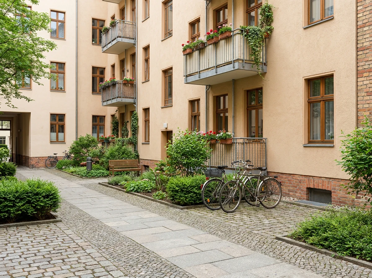 Gepflegter Innenhof einer Berliner Wohnanlage